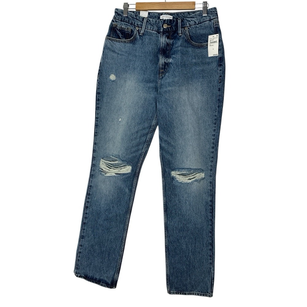New Good American Jeans Women's Size 10/30 Straight Distressed 30 X 32 Denim